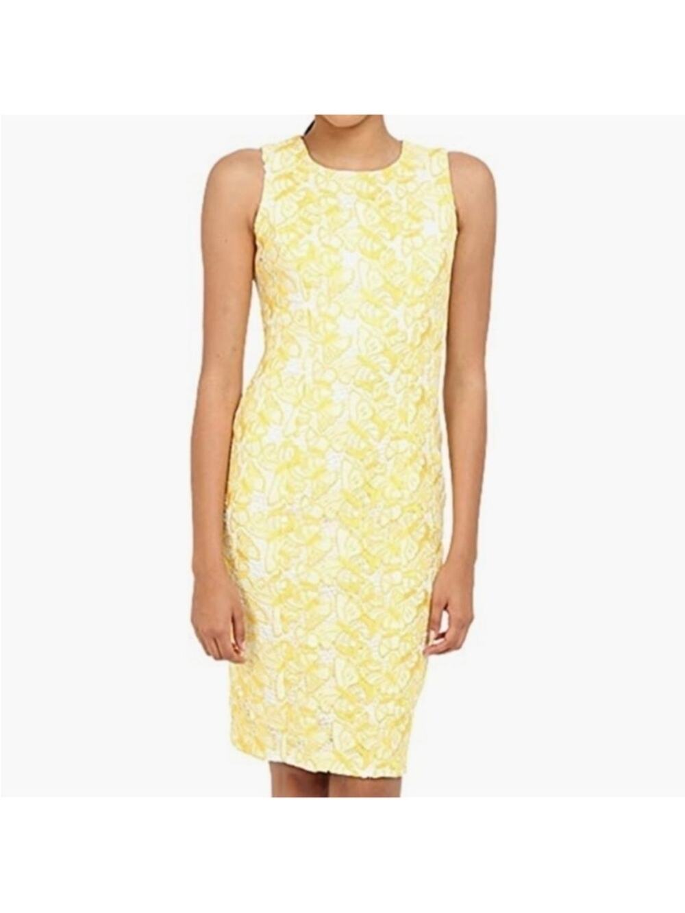 Badgley Mischka Yellow Floral Midi Sheath Dress
